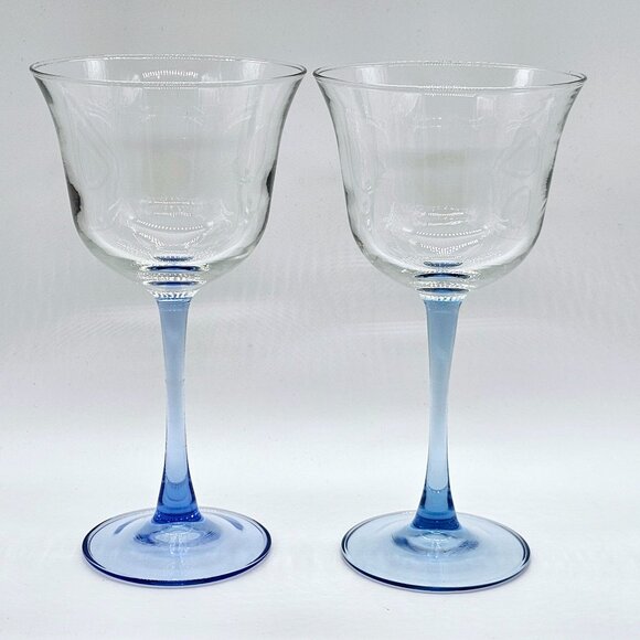 Americana Light Blue Cristal D'Arques Crystal Wine Glasses 7" flared Luminarc - Picture 2 of 9